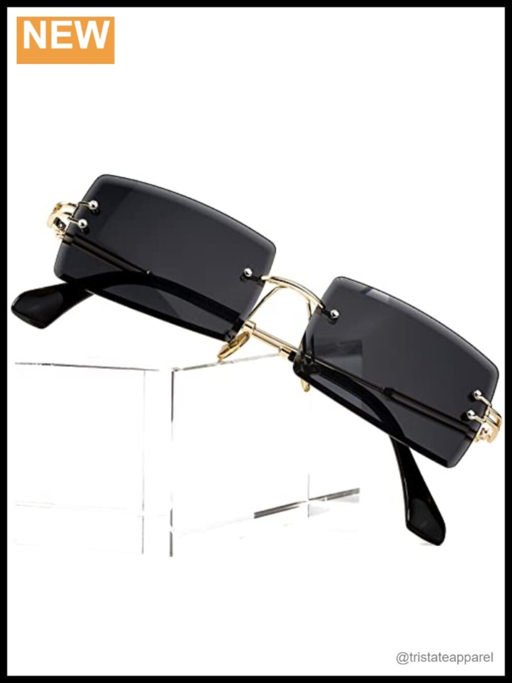PORADAY Rectangle Rimless Sunglasses Vintage Square UV400 Unisex